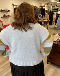 Geometric Cardigan | Pale Blue/Forrest Green