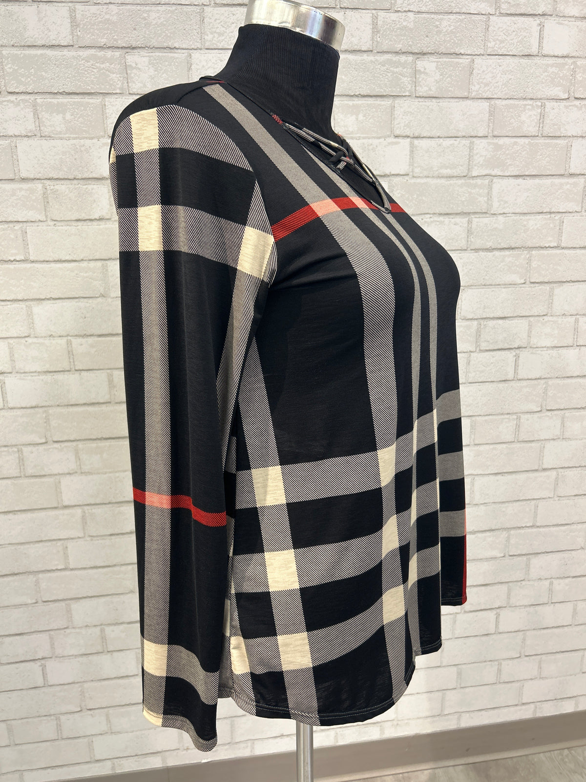 Black/White/Red Plaid Top - Heimish