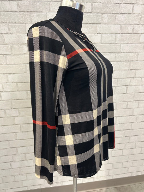Black/White/Red Plaid Top - Heimish
