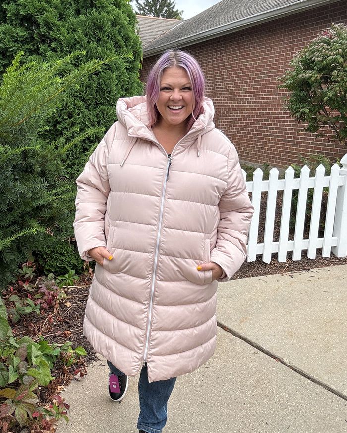 Technical Down Long Jacket | Blush