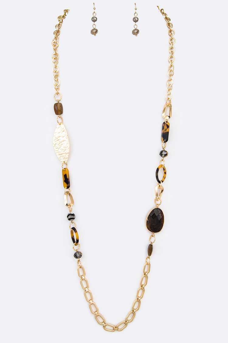 Mix Stone Long Necklace Set
