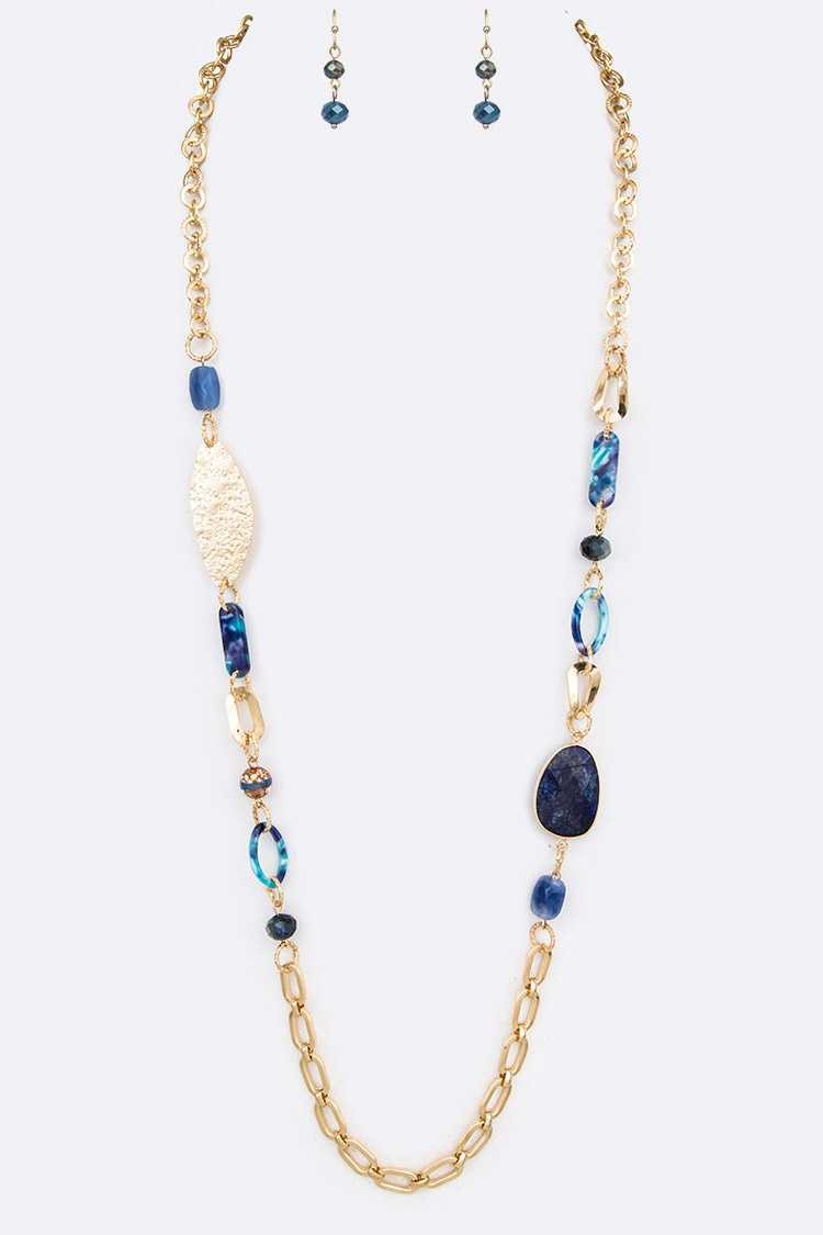Mix Stone Long Necklace Set