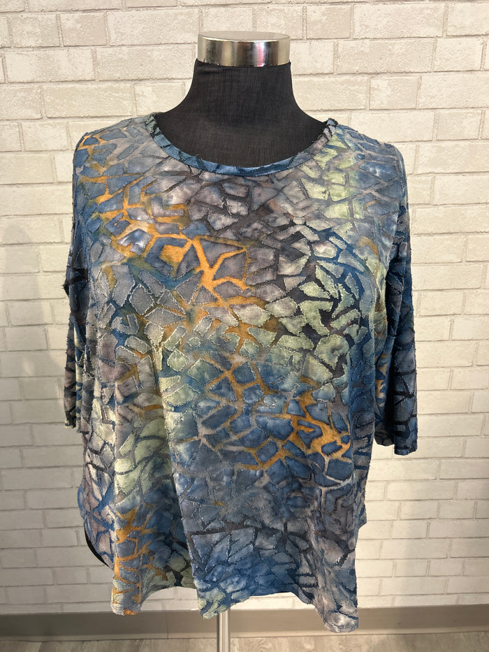 Blue Mosaic Print Top - Karen Kane