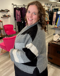 Geometric Cardigan | Charcoal Grey/Black