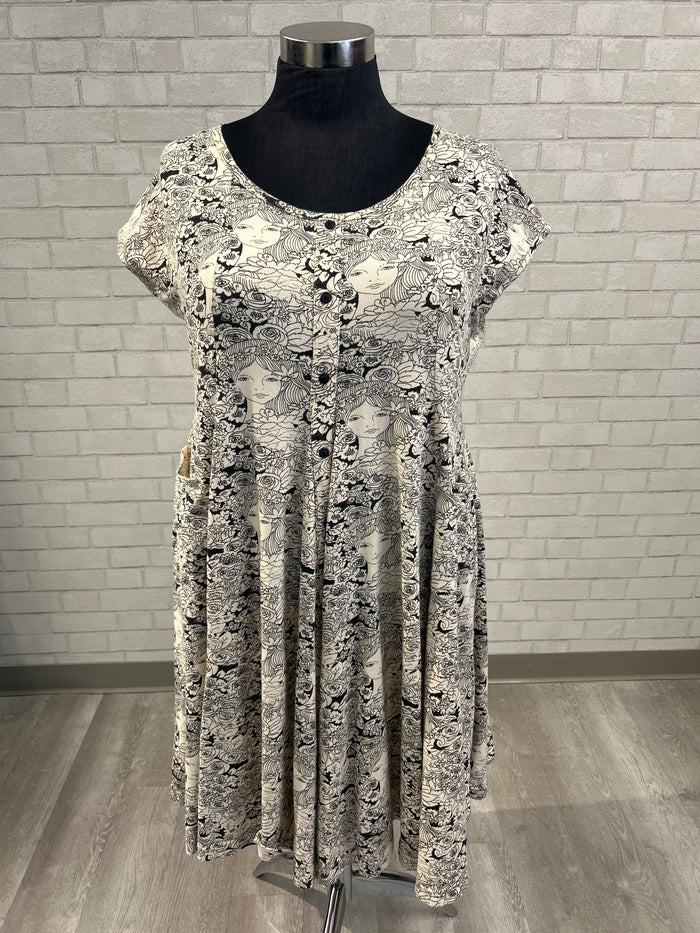 Cream & Black Face Print Effie’s Heart Dress