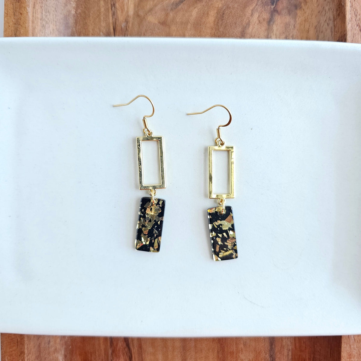 Raya Earrings | Black with Gold Flakes