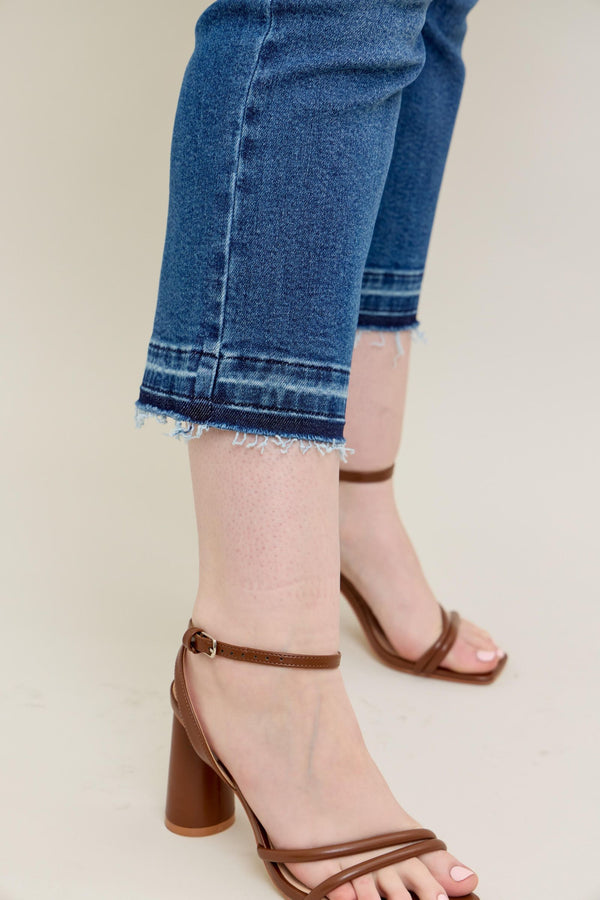 High Waist Vintage Wash Release Hem Kick Flare