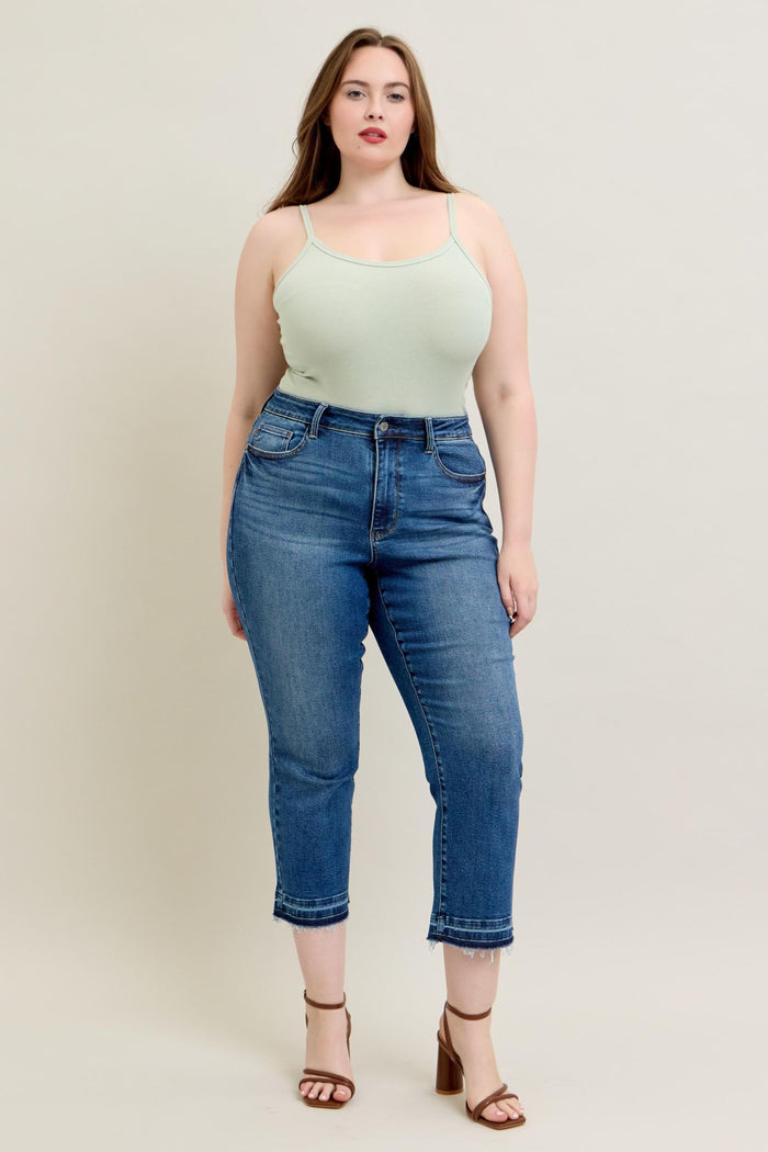 High Waist Vintage Wash Release Hem Kick Flare