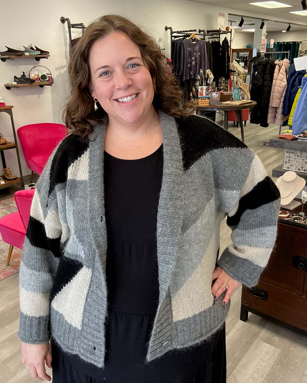 Geometric Cardigan | Charcoal Grey/Black