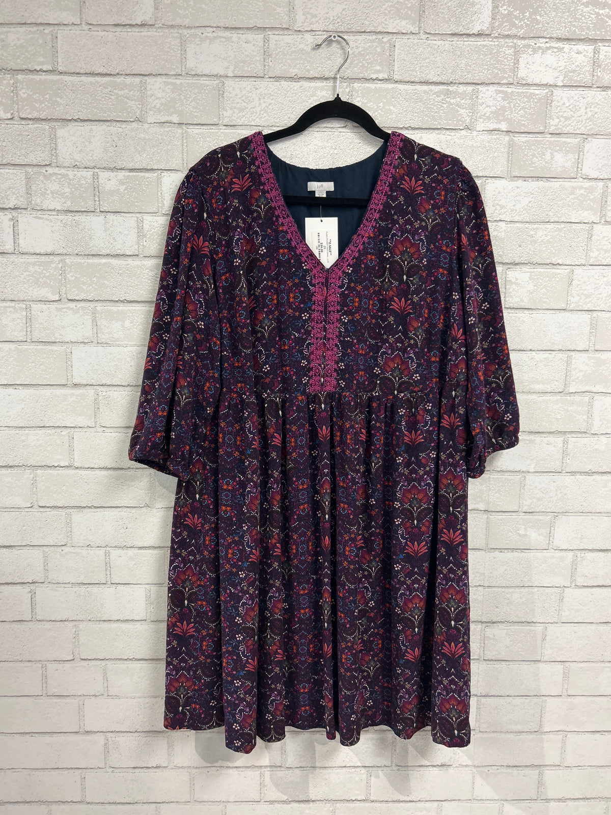 Purple Printed V-Neck Dress - J.Jill