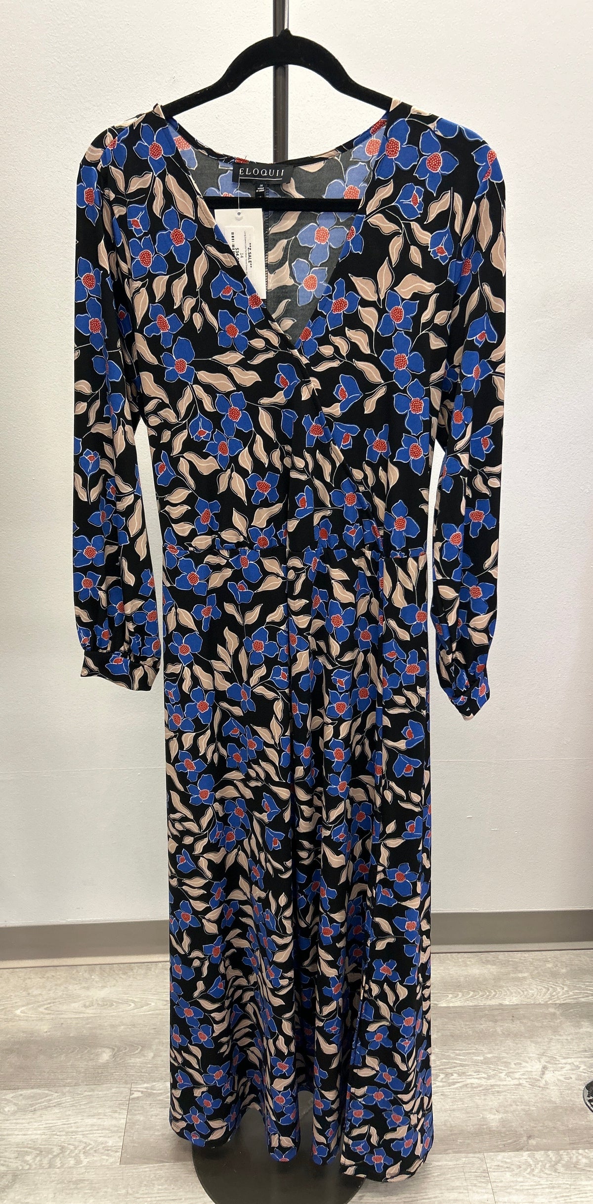 Long Sleeve Colorful Blue Floral Dress - Eloquii