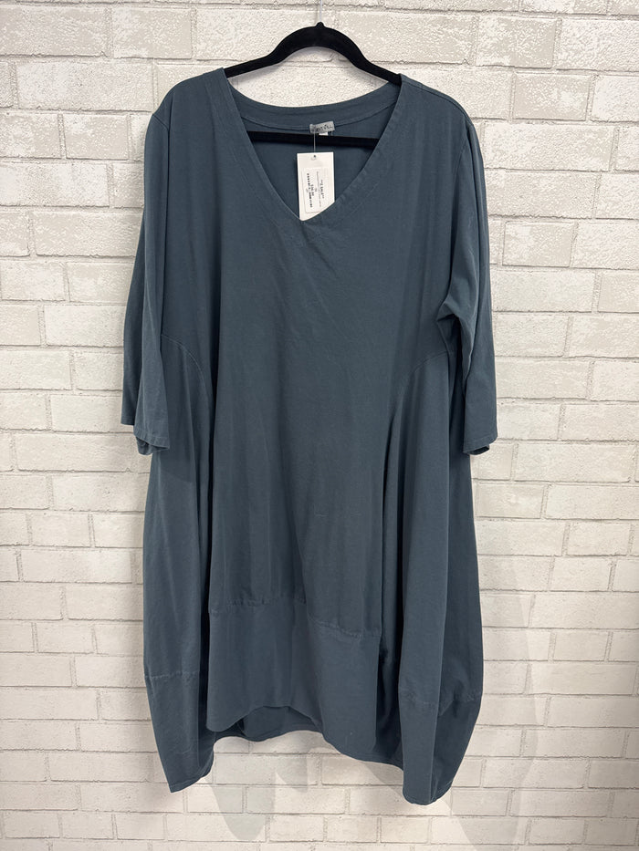 Blue Grey V-Neck T-Shirt Dress - Just Jill