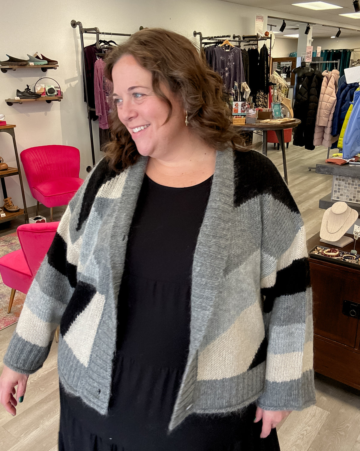 Geometric Cardigan | Charcoal Grey/Black