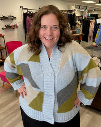 Geometric Cardigan | Pale Blue/Forrest Green