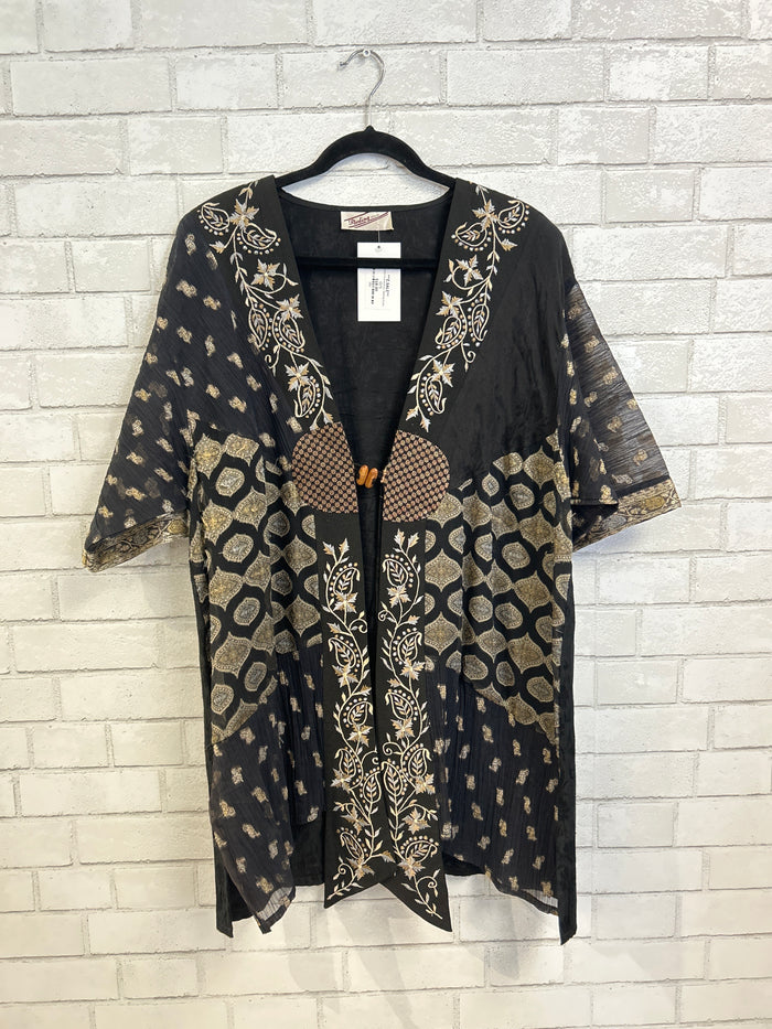 Black Mix Print Kimono - Sterling Styles