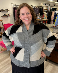Geometric Cardigan | Charcoal Grey/Black