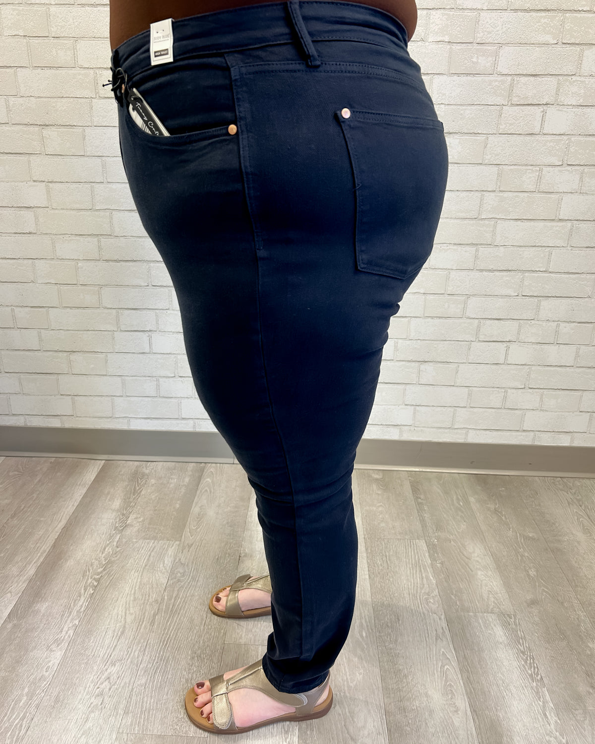 High Waist Navy Garment Dyed Tummy Control Skinny