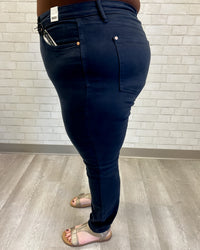 High Waist Navy Garment Dyed Tummy Control Skinny