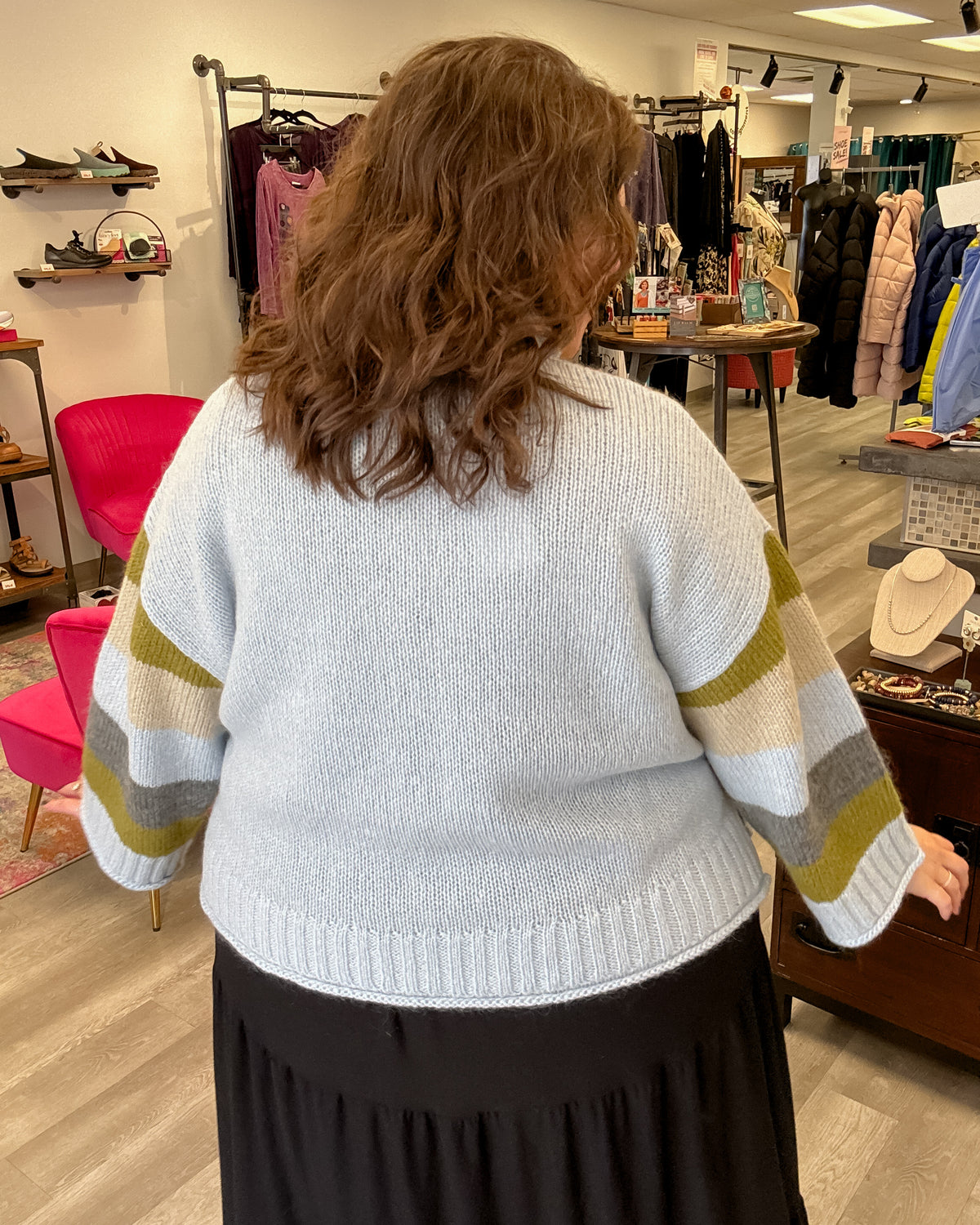 Geometric Cardigan | Pale Blue/Forrest Green