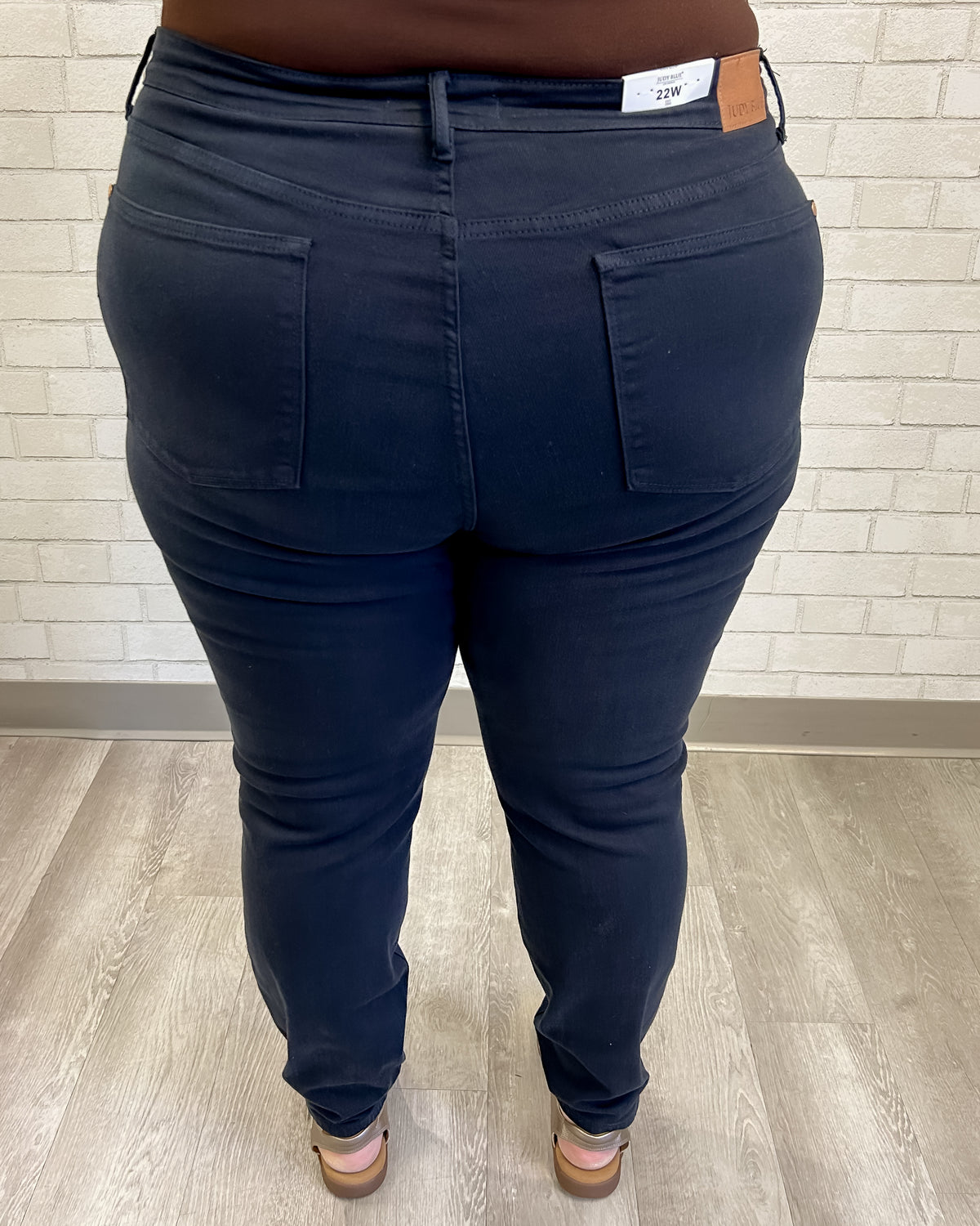 High Waist Navy Garment Dyed Tummy Control Skinny