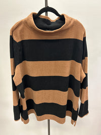Blk/Cocoa Stripe Fleece Top - Talbots