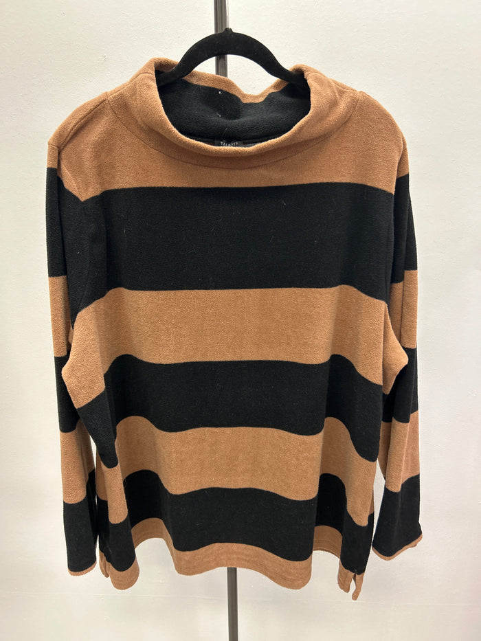 Blk/Cocoa Stripe Fleece Top - Talbots