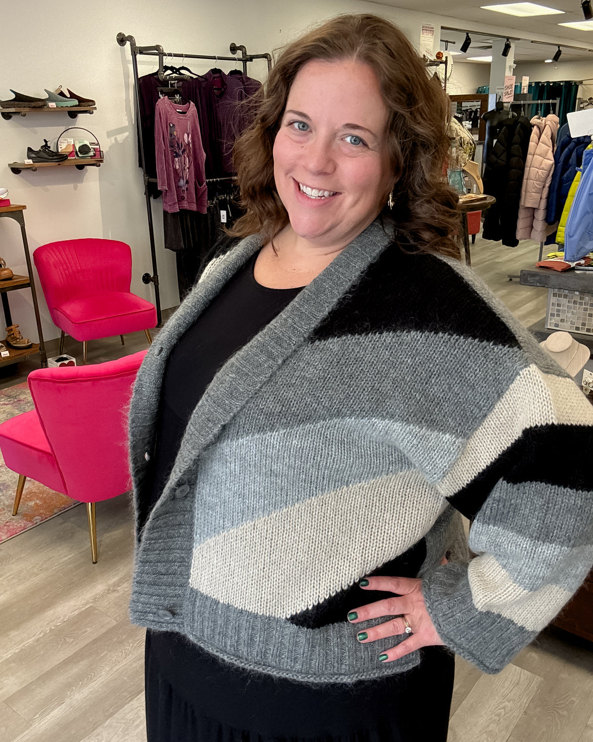 Geometric Cardigan | Charcoal Grey/Black