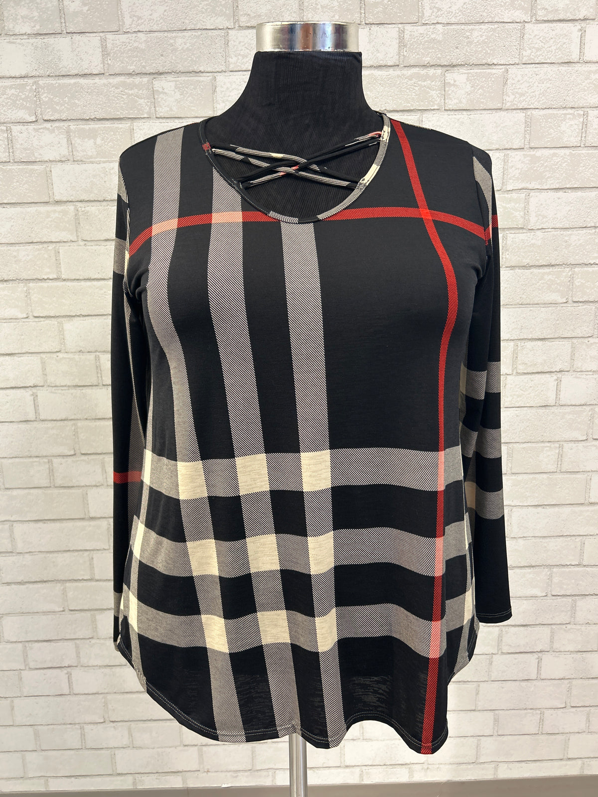 Black/White/Red Plaid Top - Heimish