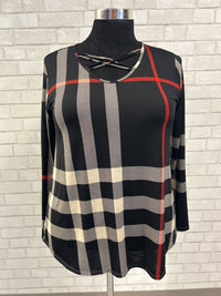 Black/White/Red Plaid Top - Heimish
