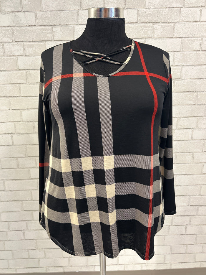 Black/White/Red Plaid Top - Heimish
