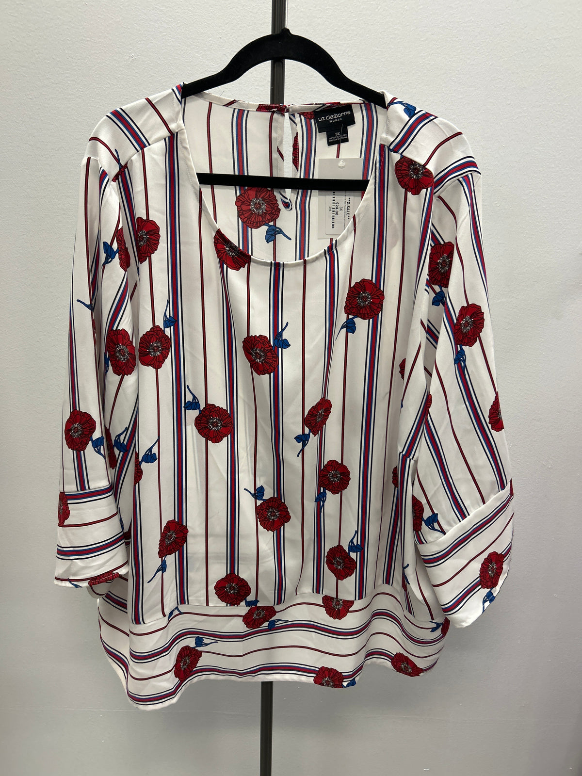 White w/ Blue & Red Flowers/Stripes - Liz Claiborne