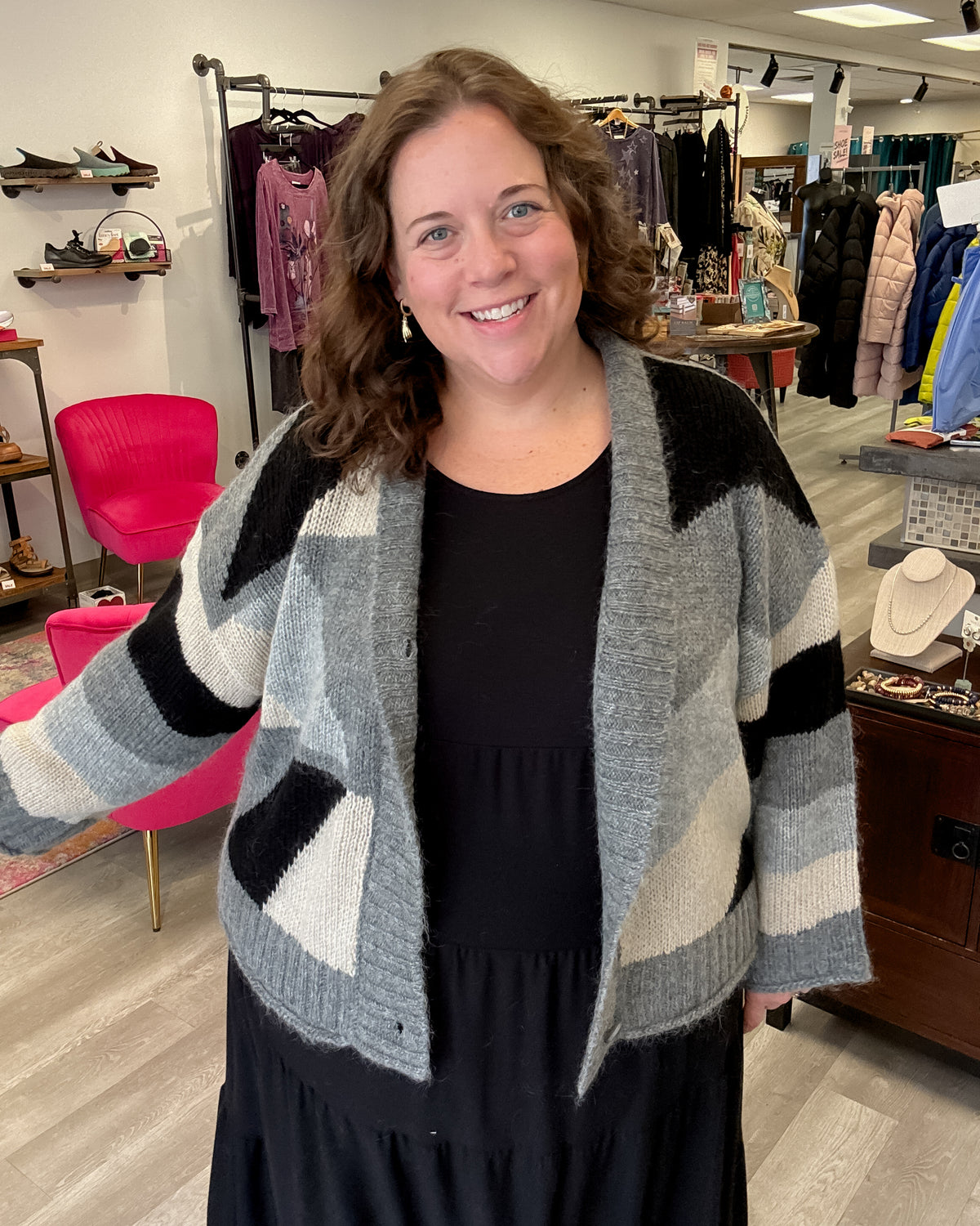 Geometric Cardigan | Charcoal Grey/Black