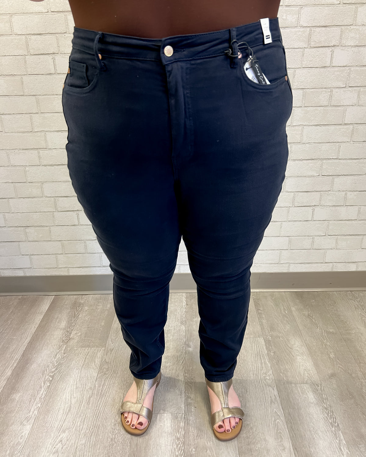 High Waist Navy Garment Dyed Tummy Control Skinny