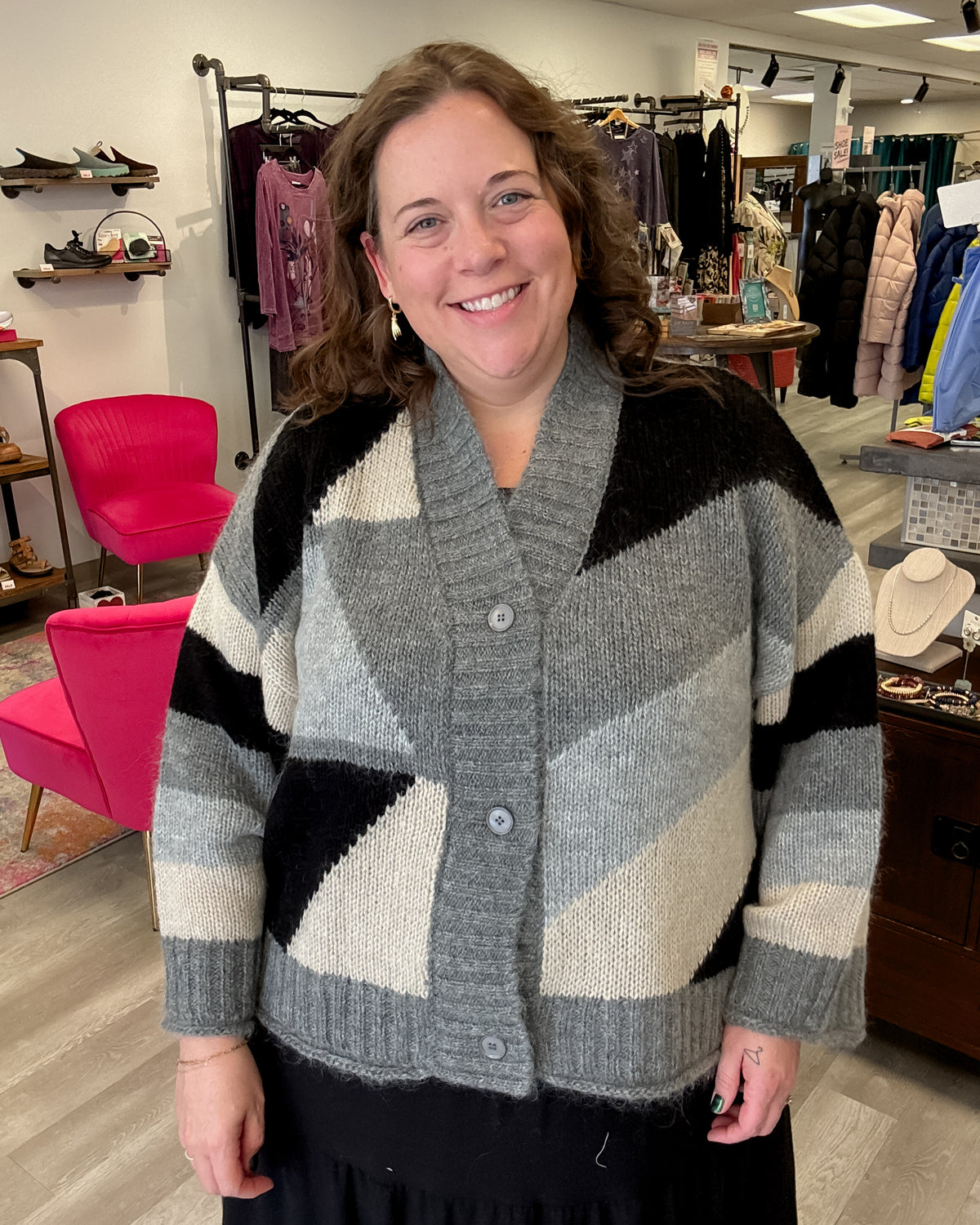 Geometric Cardigan | Charcoal Grey/Black