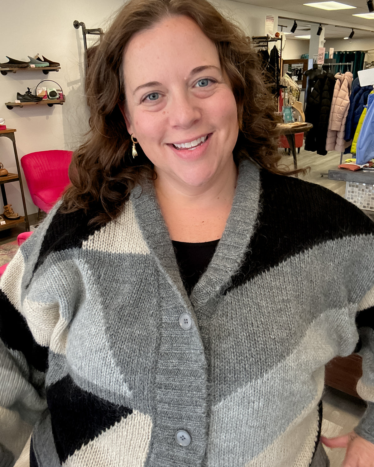 Geometric Cardigan | Charcoal Grey/Black