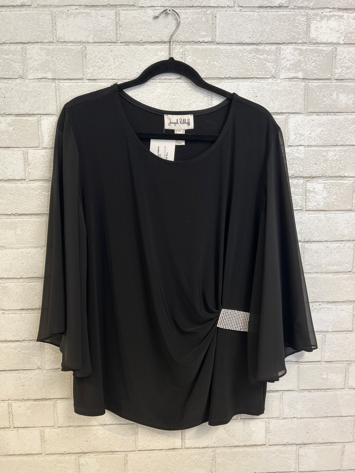 Black Side Cinch Sheer Blouse - Joseph Ribkoff
