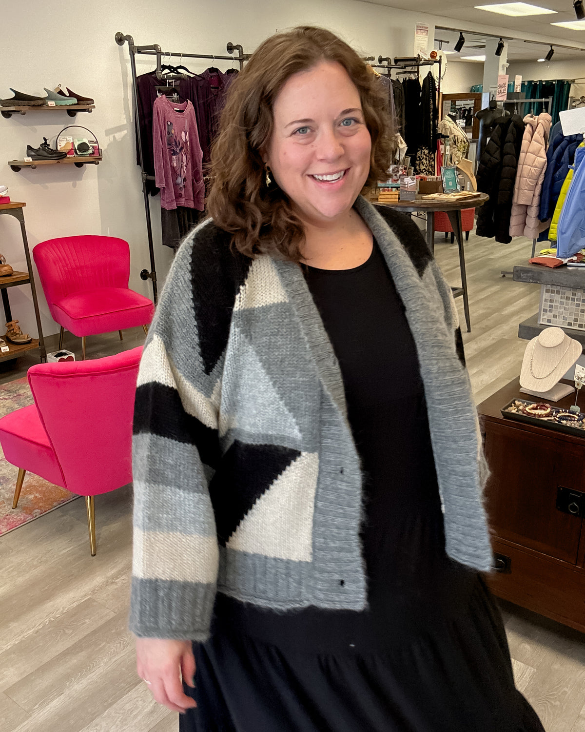 Geometric Cardigan | Charcoal Grey/Black