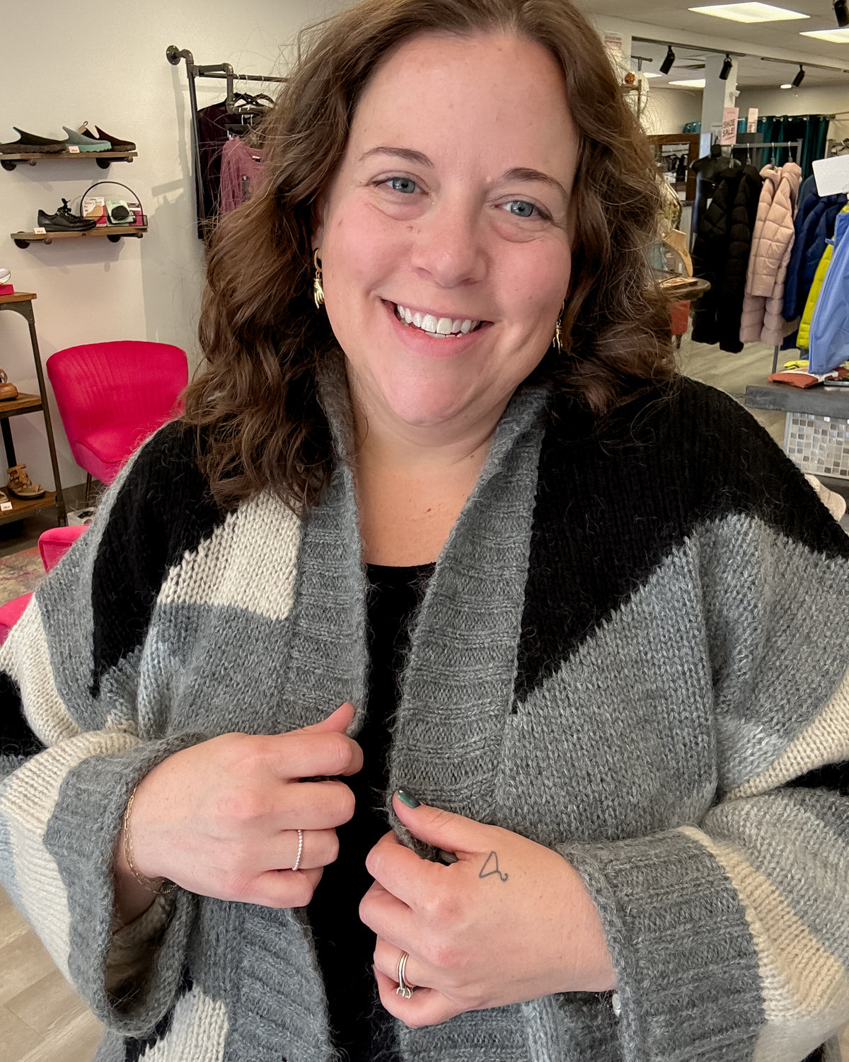 Geometric Cardigan | Charcoal Grey/Black