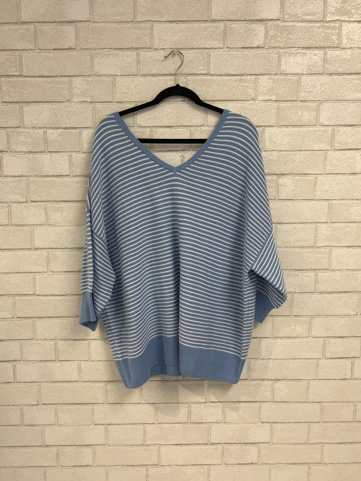 Blue/White Ribbed Sweater - Lane Bryant