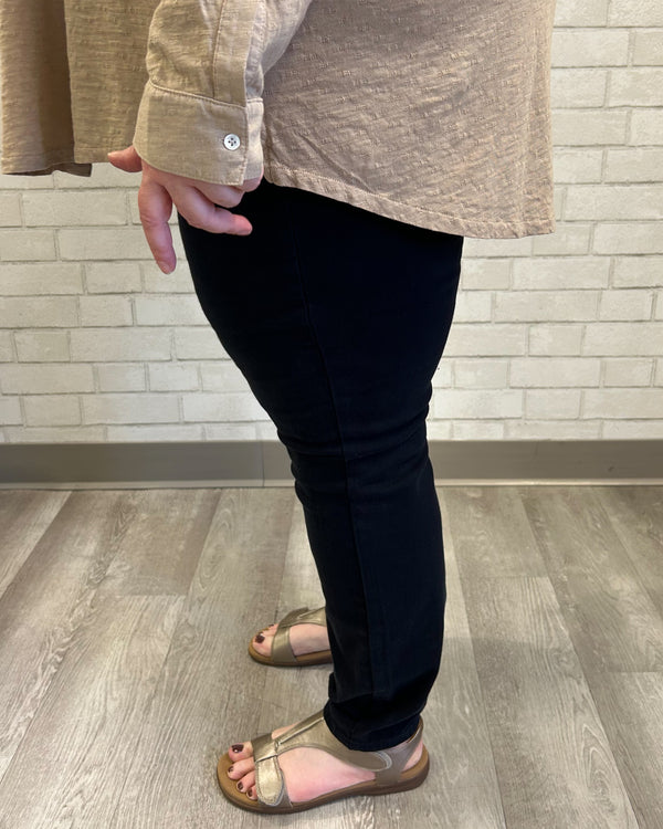 High Waist Navy Garment Dyed Tummy Control Skinny