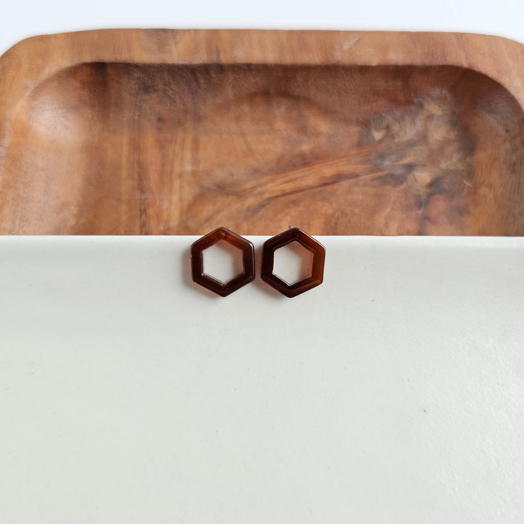 Hexagon Studs | Walnut