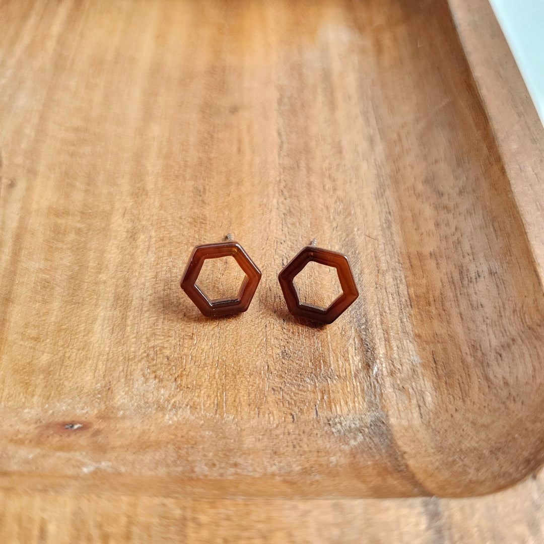 Hexagon Studs | Walnut