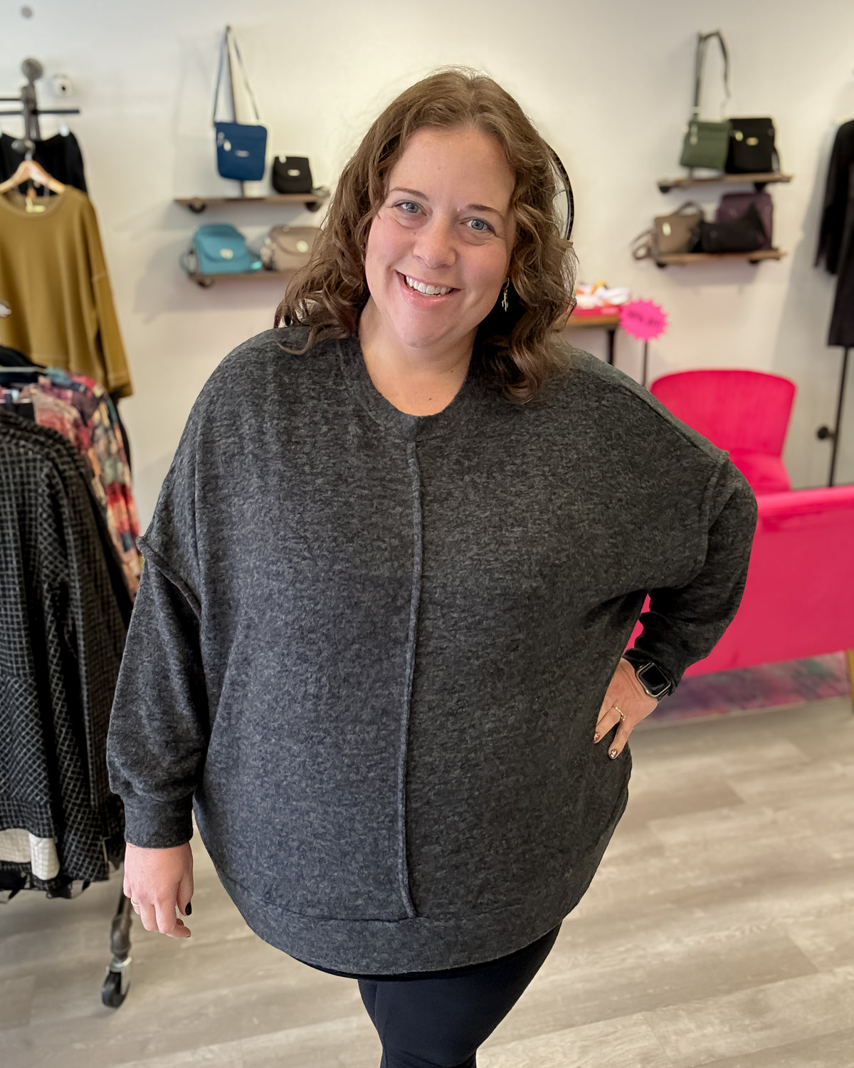 Brushed Mélange Hacci Oversized Sweater | Black