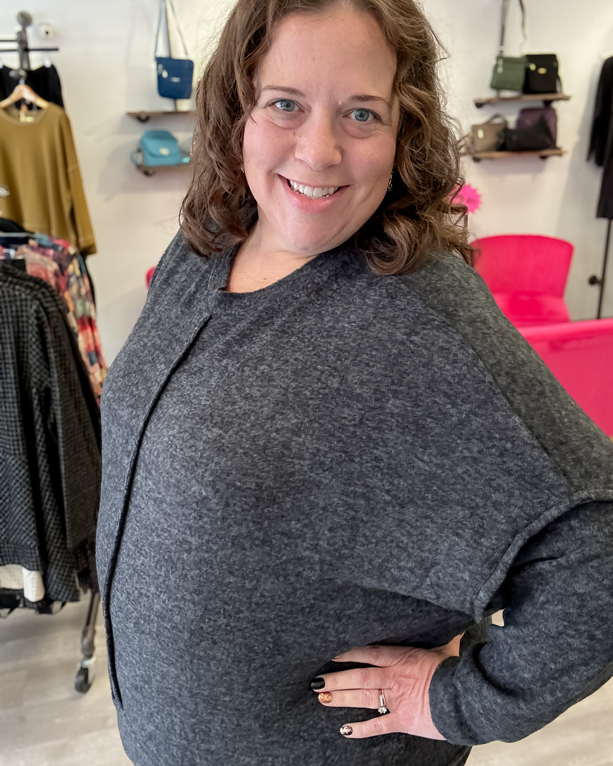 Brushed Mélange Hacci Oversized Sweater | Black