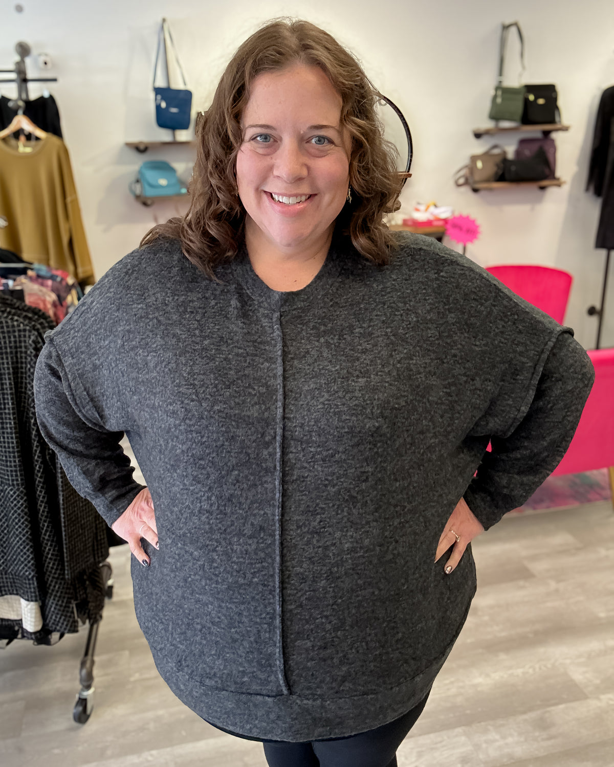 Brushed Mélange Hacci Oversized Sweater | Black