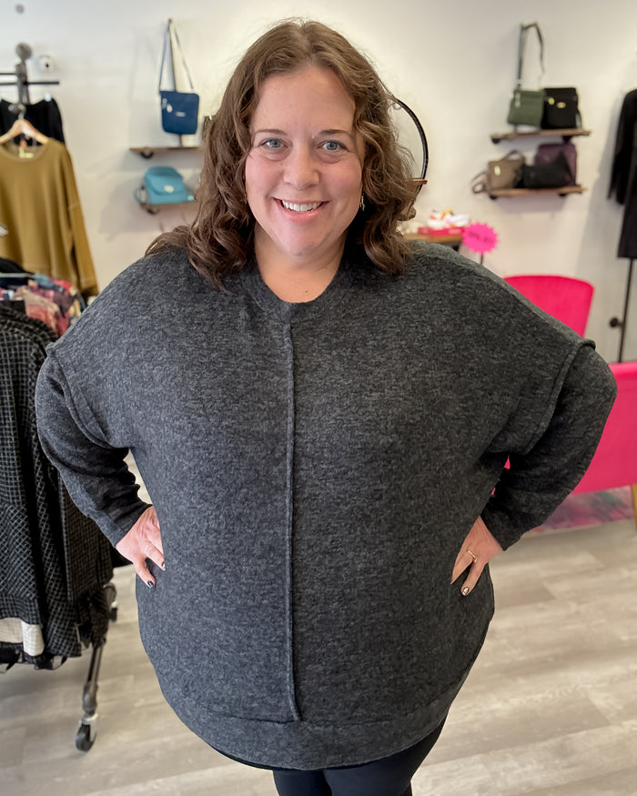 Brushed Mélange Hacci Oversized Sweater | Black