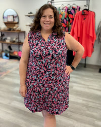 Floral Print Sleeveless Dress | Navy Mix