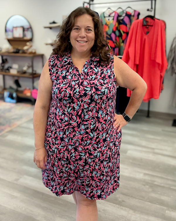 Floral Print Sleeveless Dress | Navy Mix