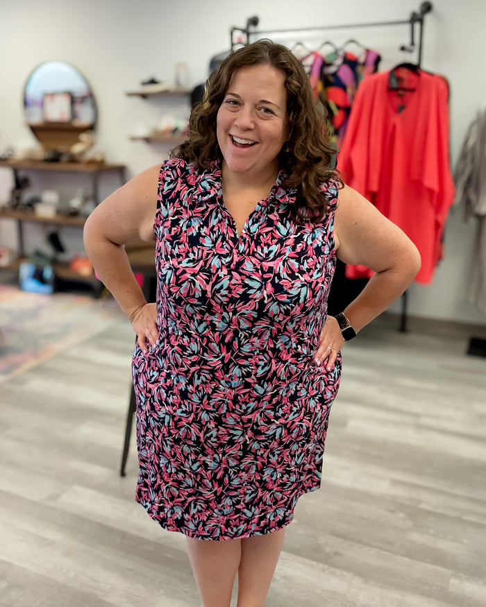 Floral Print Sleeveless Dress | Navy Mix