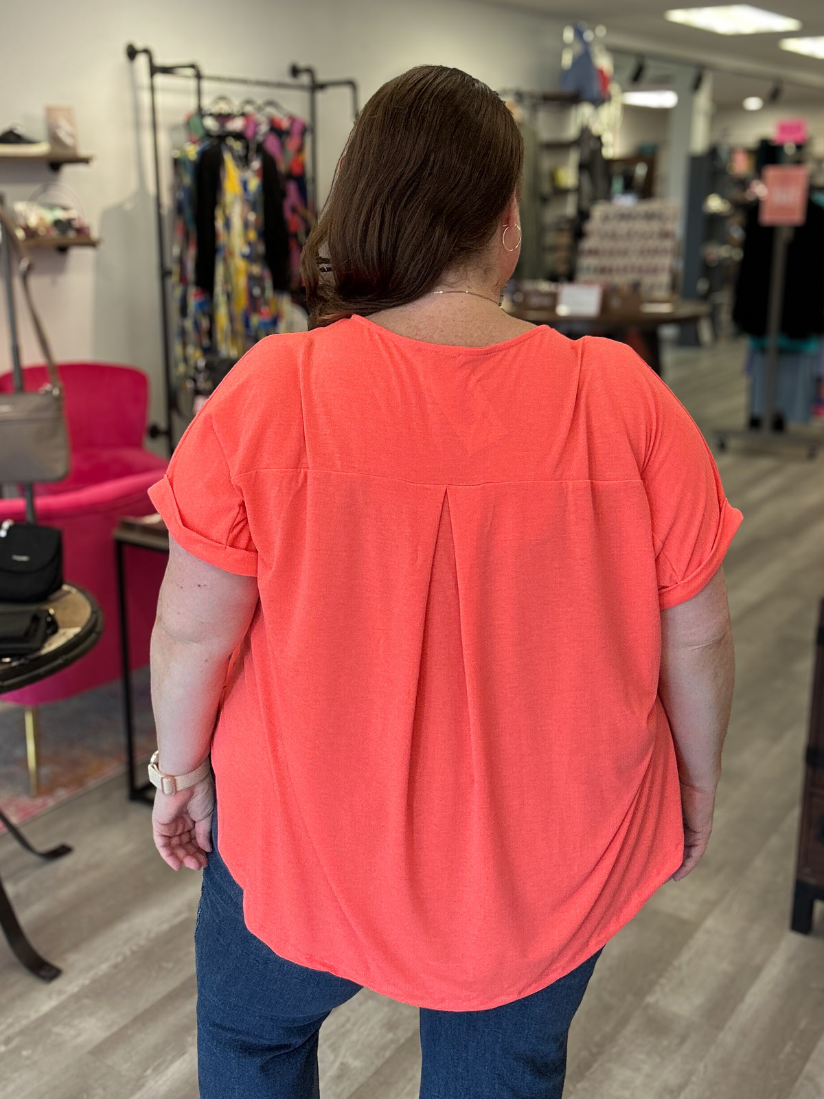 V-Neck Pleated Top | Neon Coral